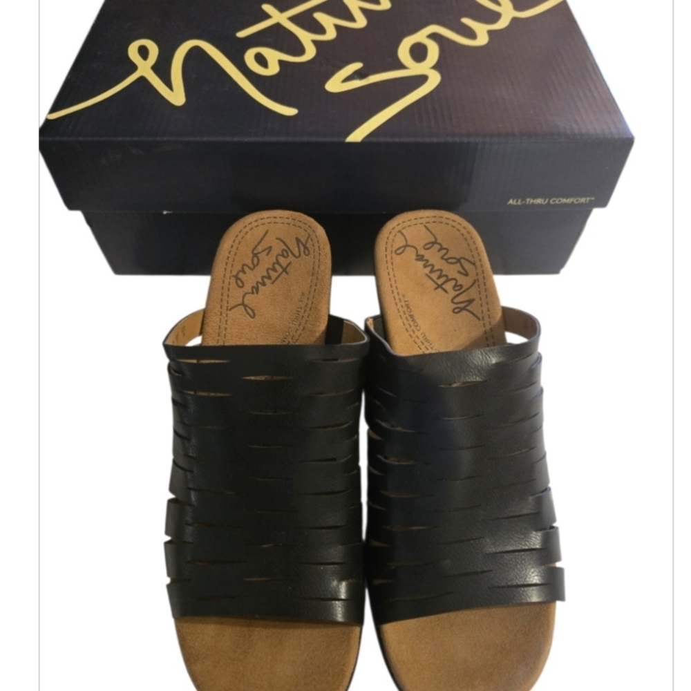 Natural Soul Reina Women's Black Wedge Sandals